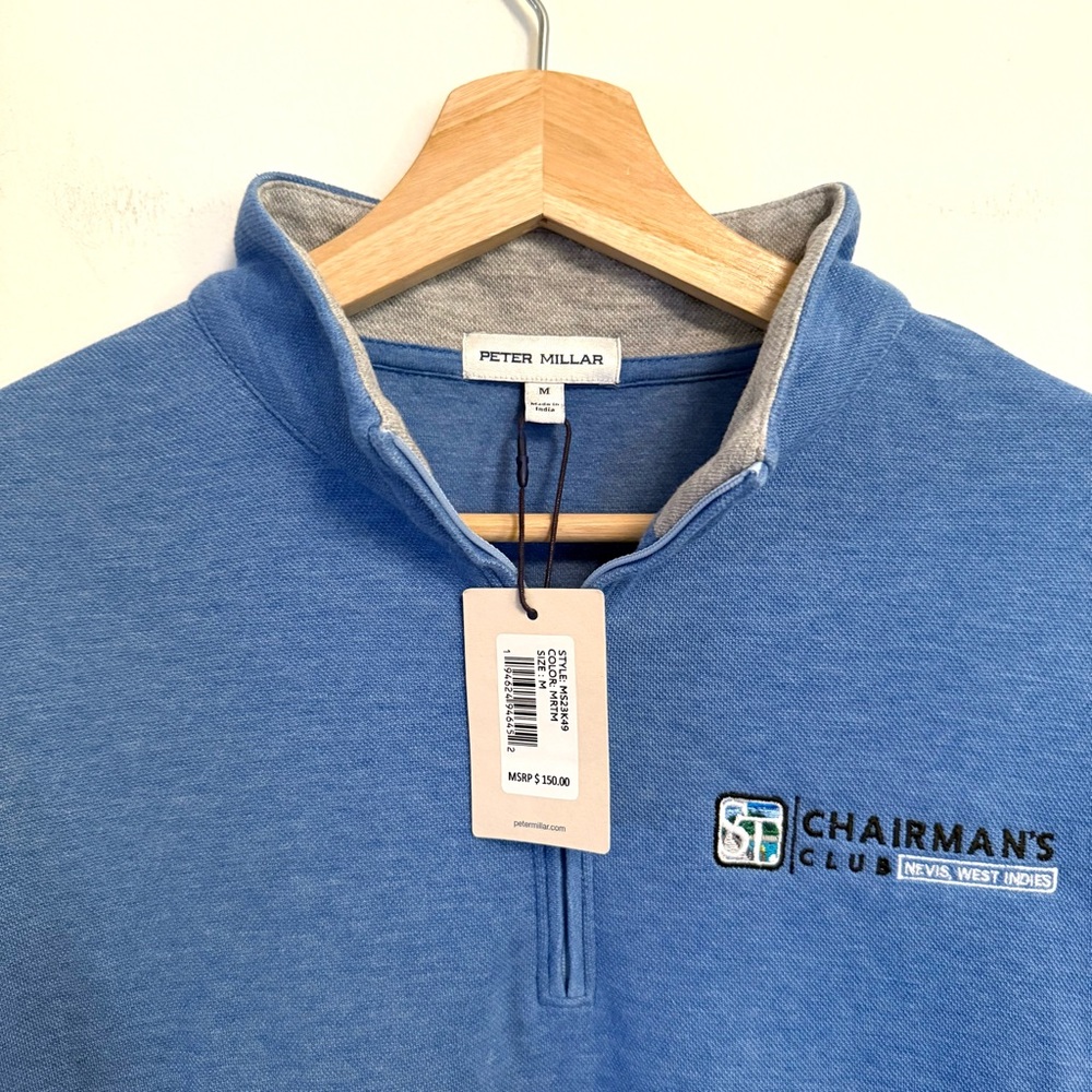 Peter Millar Crown Comfort 1/4 Zip Blue Pullover - Picture 2 of 5